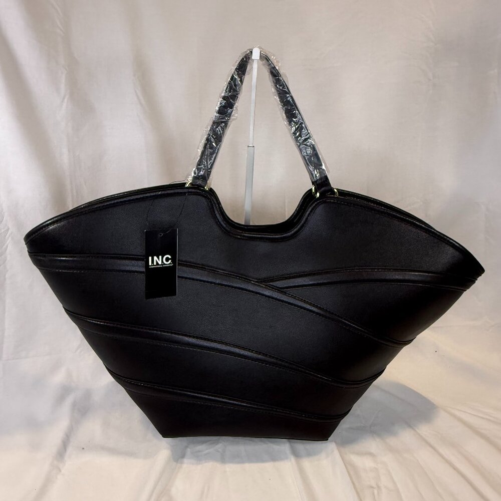 Black XL Top Handle Bag, Graceful Curved Details, NWT